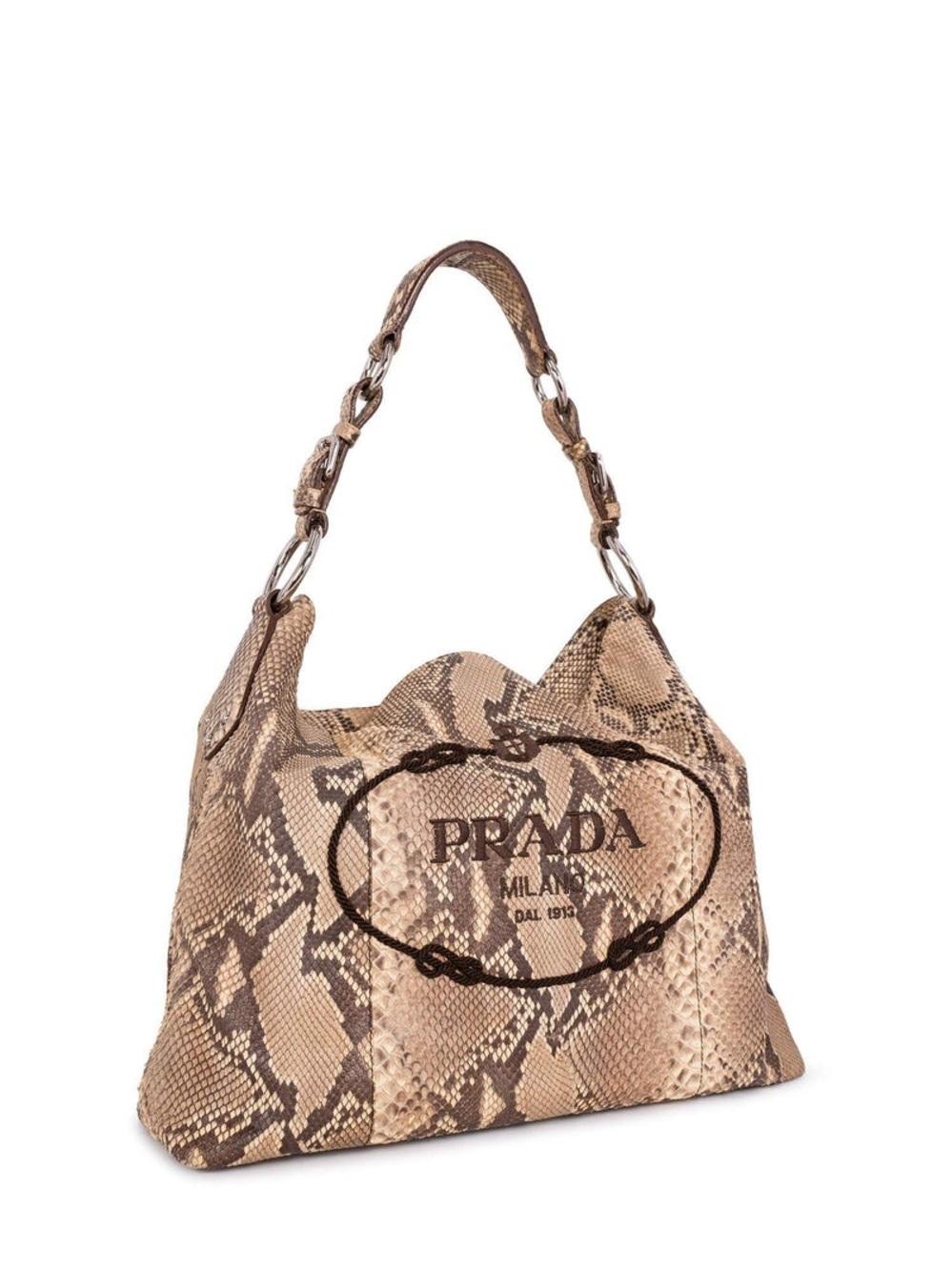 Prada brown python snakeskin Logo Sacca Hobo tote bag